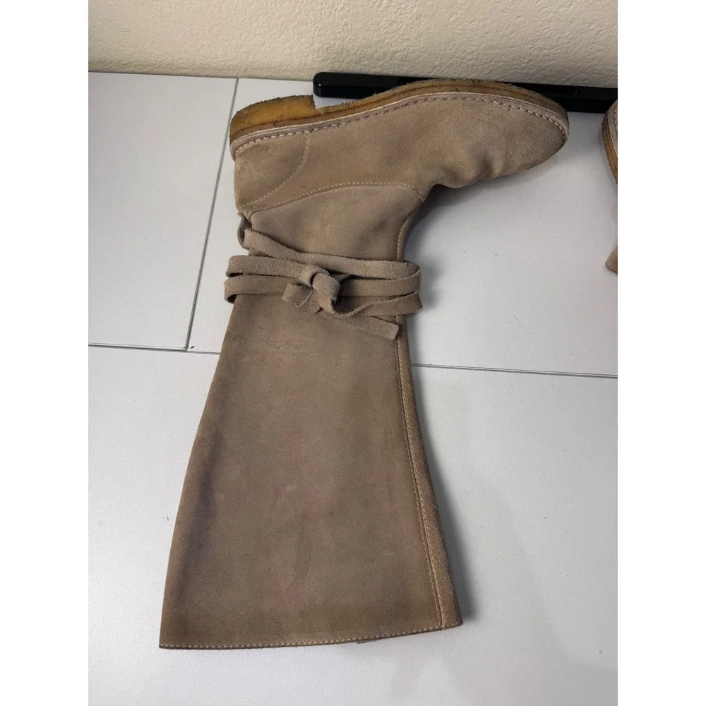 Kate Spade New York Suede Tall Wrap Boots Women 9.5 Leather Flat Crepe Sole Boho